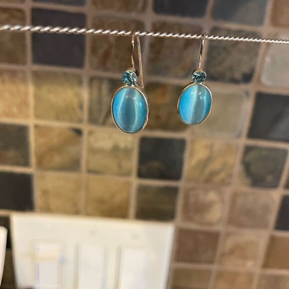 Sterling Blue Tigers Eye Earrings - Picture 11 of 11